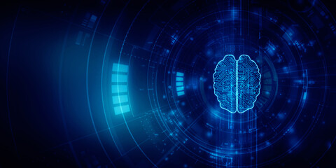 2d illustration Concept of thinking, background with brain, Abstract Artificial intelligence. Technology web background
