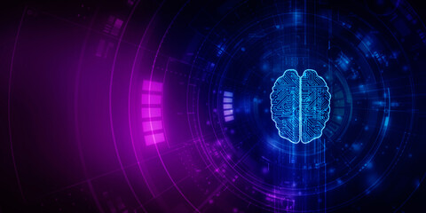 2d illustration Concept of thinking, background with brain, Abstract Artificial intelligence. Technology web background
