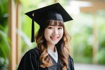 a smiling female graduate in her cap and gown