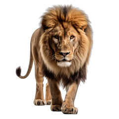 Lion Walking in Front View Isolated on Transparent or White Background, PNG