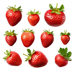 Strawberries in Different Orientations Isolated on Transparent or White Background, PNG