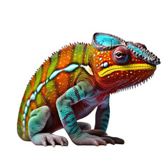 Chameleon Changing Colors Isolated on Transparent or White Background, PNG