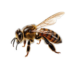 Honey Bee with Spread Wings Isolated on Transparent or White Background, PNG