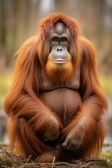 Orangutan sumatra borneo sitting isolated on a white background