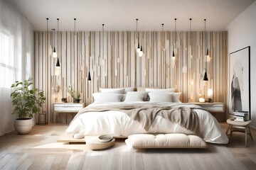 Modern scandinavian bedroom white and cream design 