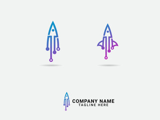 Tech rocket logo design. Technology. Rocket logo. Planet. Space. Rocket technology vector art. Colorful design. Fast. Icon. Business