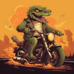 A Crocodile Riding a Motorcycle in the Wild Jungle Adventure