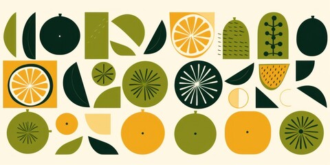 Abstract geometric food pattern. Natural fruit plants simple shape, eco agriculture concept. minimal illustration, Generative AI