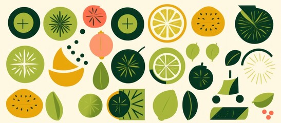 Fototapeta na wymiar Abstract geometric food pattern. Natural fruit plants simple shape, eco agriculture concept. minimal illustration, Generative AI