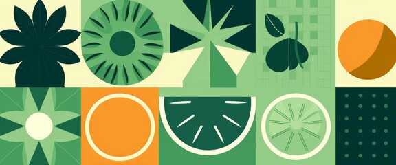 Abstract geometric food pattern. Natural fruit plants simple shape, eco agriculture concept. minimal illustration, Generative AI