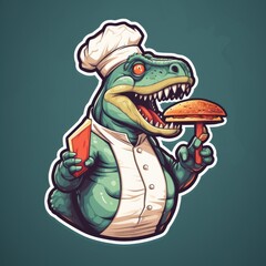 The Hungry Dinosaur Chef Preparing a Delicious Sandwich Feast