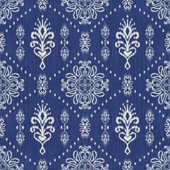 Ikat paisley floral damask pattern. Illustration ikat watercolor floral drawing shape seamless pattern. Ikat traditional pattern use for fabric, textile, home decoration elements, upholstery, wrapping