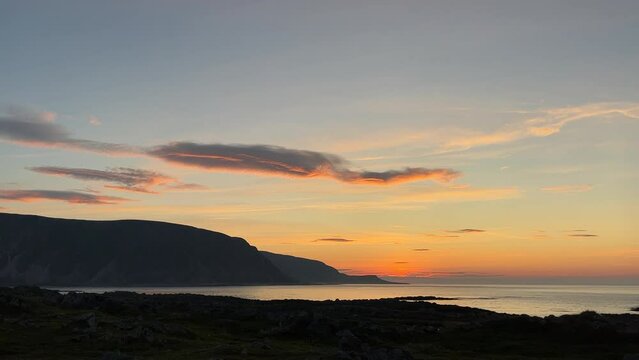 Colorful Evening Sky by the Barents Sea Near the City of Berlev&aring;g 
