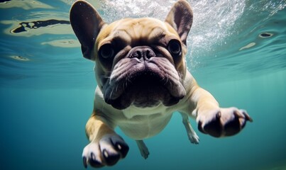 a french bulldog swimming, Generative AI