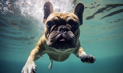 a french bulldog swimming, Generative AI