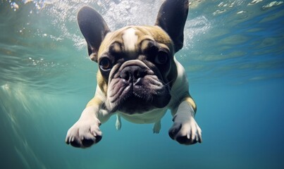 a french bulldog swimming, Generative AI