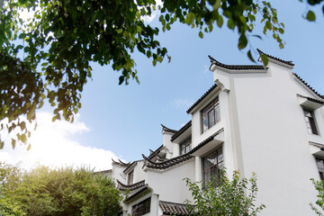 Chinese ancient buildings with green plants