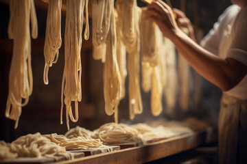 Artisanal Pasta Making- Traditional Craft in Warm Kitchen Light - obrazy, fototapety, plakaty
