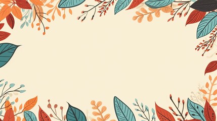 Hand Drawn Autumn Leaves and Berries Flat Doodle Style, Retro Color Vector Illustration,ai generated