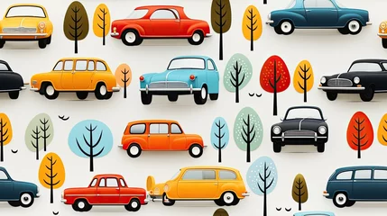 Tuinposter cute car pattern on white background © Naturalis