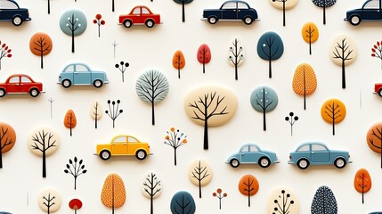 cute car pattern on white background