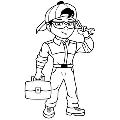 Service man cartoon chibi mascot line art