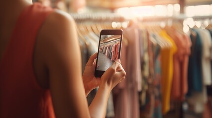 Close-up, woman's hand with smartphone, woman and online shopping