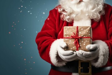 Santas Hand Grasping Christmas Present Clutching Wrapped Gift Spreading Joy and Wonder