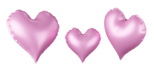 Pink heart shaped balloons for decoration on PNG isolated on transparent background 3D rendering.