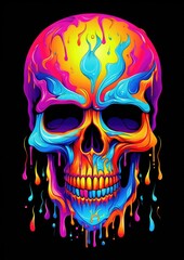 Colorful Skull with Dripping Paint: A Vibrant and Artistic Masterpiece of Life and Death