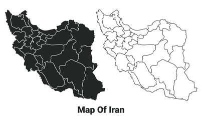 Vector Black map of Iran country with borders of regions