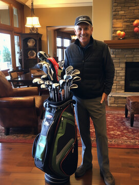 A Photo Of A Man Receiving A New Set Of Golf Clubs And His Eagerness To Hit The Course