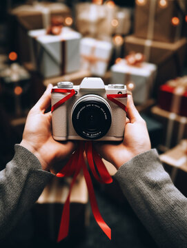 A Photo Of A Person Receiving A New Camera As A Gift And Immediately Taking A Photo