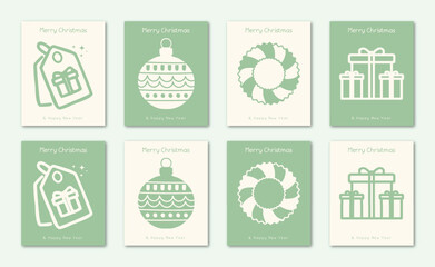 vector collection of merry christmas and happy new year card with green and white background