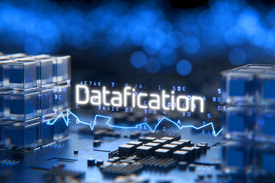 Concept of data collection and processing. Abstract technology background. Entering data into the database. Datafication. 3d render.