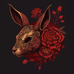 Lunar New Year Delight: Red Rabbit and Flower Pattern