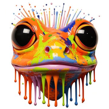 Colorful Canvas: A Close-Up of a Frog's Face Covered in Paint