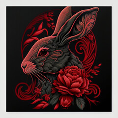Year of Prosperity: Red Rabbit and Intricate Floral Art