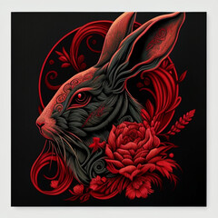 Red Rabbit Blossom: Lunar New Year Zodiac Art