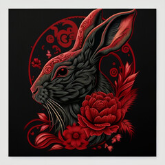 Chinese Zodiac Delight: Red Rabbit and Floral Elegance