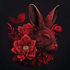 Red Rabbit Bliss: Lunar New Year Zodiac and Floral Pattern