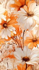 floral seamless border pattern. Orange and white blossoms, illustration, texture for fashion industry, summer sale, print for fabrics and textile.