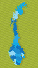 Norway map with regions blue political map green background vector illustration