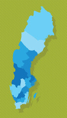 Sweden map with regions blue political map green background vector illustration