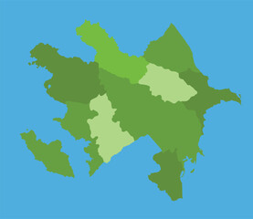Azerbaijan vector map in greenscale with regions