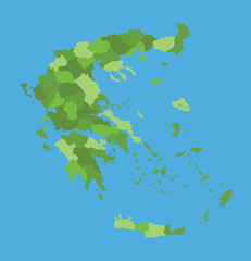 Obraz premium Greece vector map in greenscale with regions