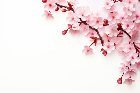Botany decoration pink cherry blossom on white background, Generative AI