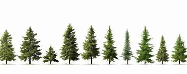 young conifer trees, set of beautiful plants, isolated on white background, Generative AI