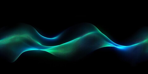 3D  wave lines pattern smooth curve flowing dynamic blue green gradient light isolated on black background for concept technology, digital, communication, science, Generative AI - obrazy, fototapety, plakaty