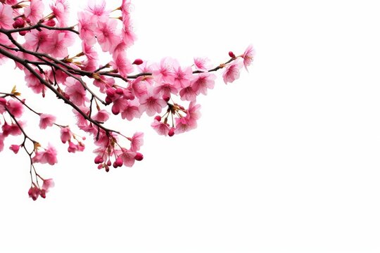 Magenta cherry blossom flowers tree branches PNG image, Generative AI